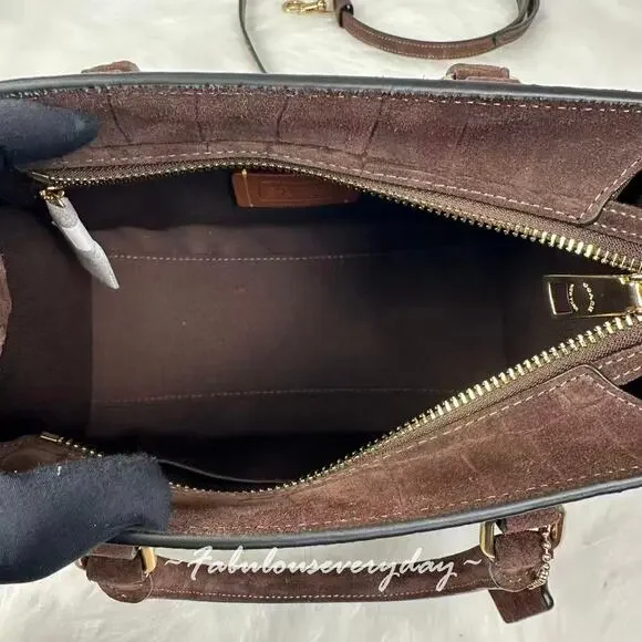 Coach Maggie Small Tote Bag Xbody CCC71 Crocodile-embossed Suede/Gold/Maple NWT - Picture 8 of 9